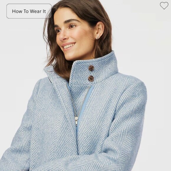 NWT J. Crew Herringbone City Coat in Pale Seascape Chevron Blue Size 8 - Picture 1 of 6